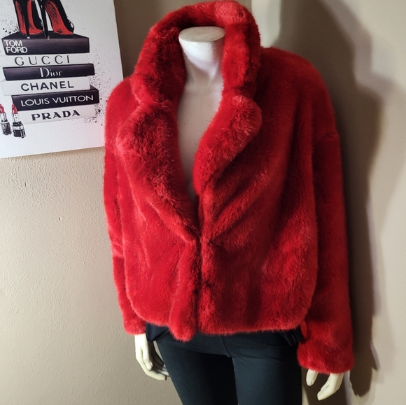 Zara Red Faux Fur Jacket - Picture 3 of 5